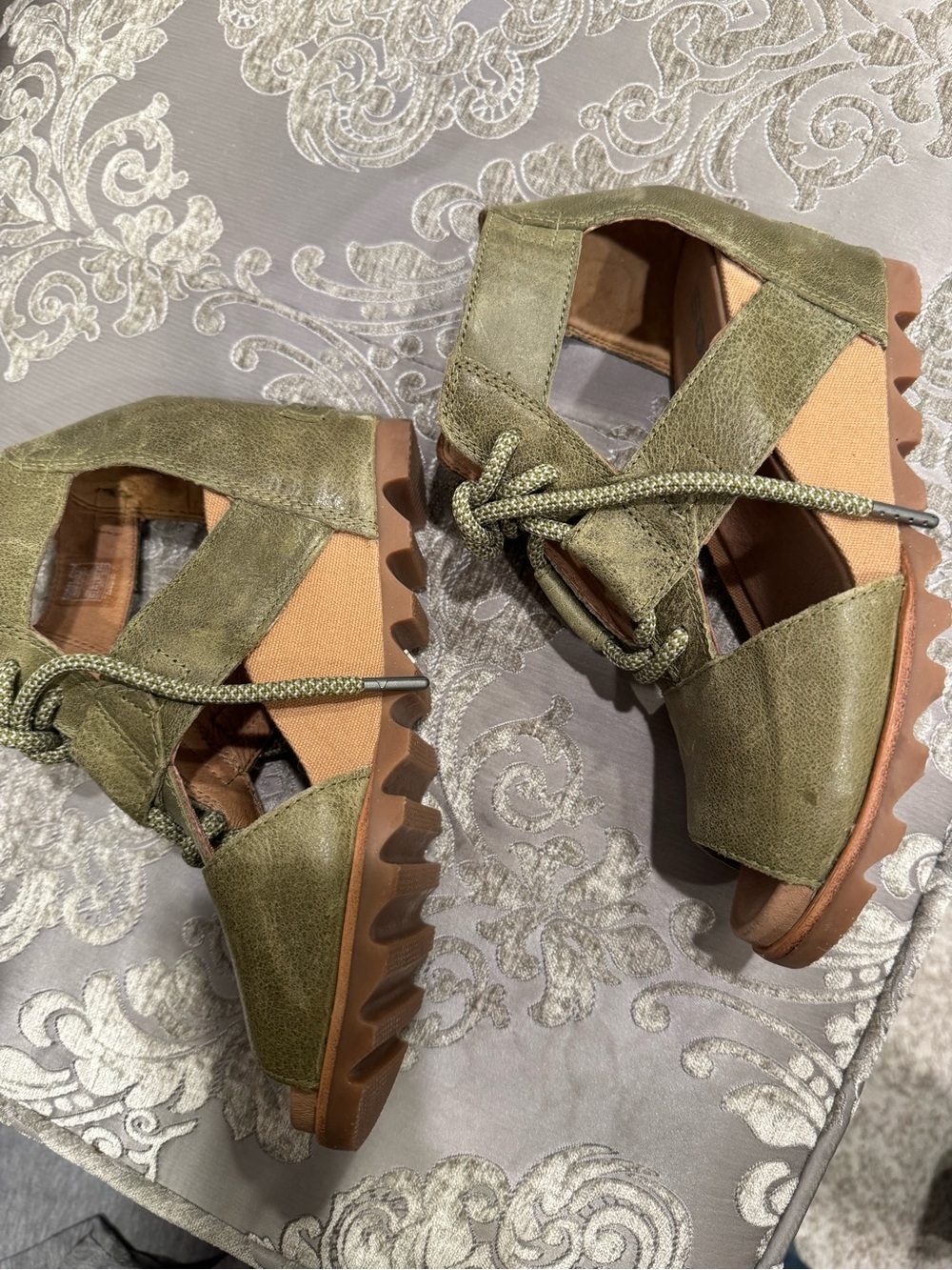 SOREL Olive Green Women's Lace-Up Peep Toe Wedge Sandals - Picture 3 of 5